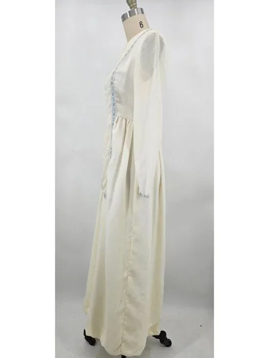 VTG Young Edwardian Arpeja Off White Gauze Maxi Dress Womens 11 Peasant - Picture 6 of 8